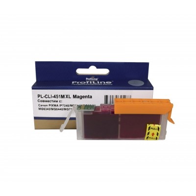 Струйный картридж PL-CLI-451M XL для принтеров Canon PIXMA iP7240/iP8740/iX6840/MG5440/MG5540MG5640/MG6340/MG6440/MG6640/MG7140/MG7540/MX924 с чернилами на водной основе Magenta 11 мл ProfiLine